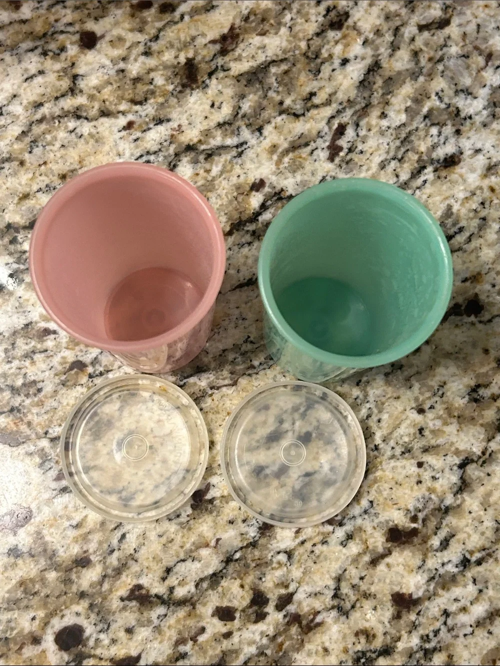 Vintage Tupperware Pink and Teal Tall Storage Cups with Lids